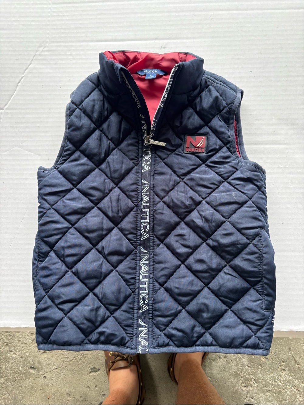 Nautica Puffer  Navy Vest with Red Interior Trim Youth Size 4